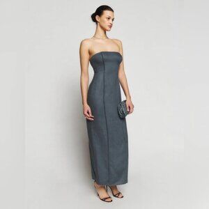 Reformation Layton Linen Strapless Maxi Dress Slate Grey Size 2
